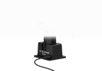 Three quarter front view of the charging station for the ultra-compact, yellow and black Ledlenser EXC6R rechargeable torch 