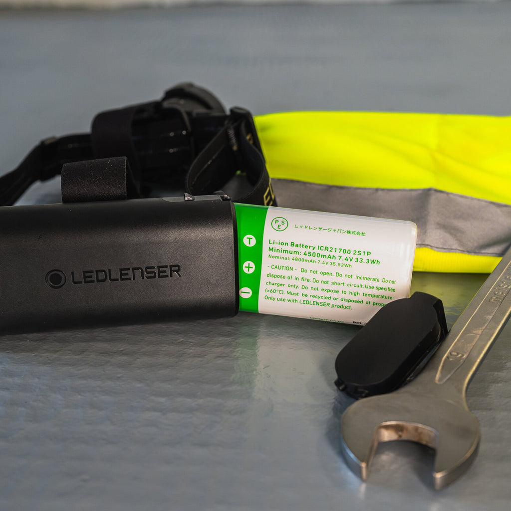 Close up of battery pack with battery partially removed on Ledlenser H15R Pro Headlamp