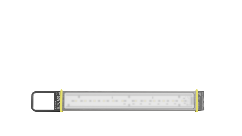 Back laying on side view of Ledlenser AF2R compact multi-purpose light tool with rubber hook for hanging