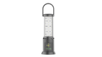 Front view of Ledlenser AL10R lantern showing settings panel and silicone hook for mounting with battery showing as fully charged - Black