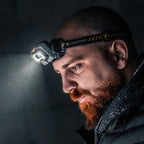 Bearded man wearing the HF8R Work Headlamp