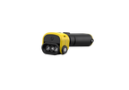 Three quarter side view of the ultra-compact, yellow and black Ledlenser EXC7R rechargeable torch. This reliable right-angle light for firefighters is in accordance with DIN 14649 and with explosion protection: Ex ia IIC T4 Ga, Ex ib IIIC T135 °C Db. Clip can be attached to both sides to ensure flexibility of use 