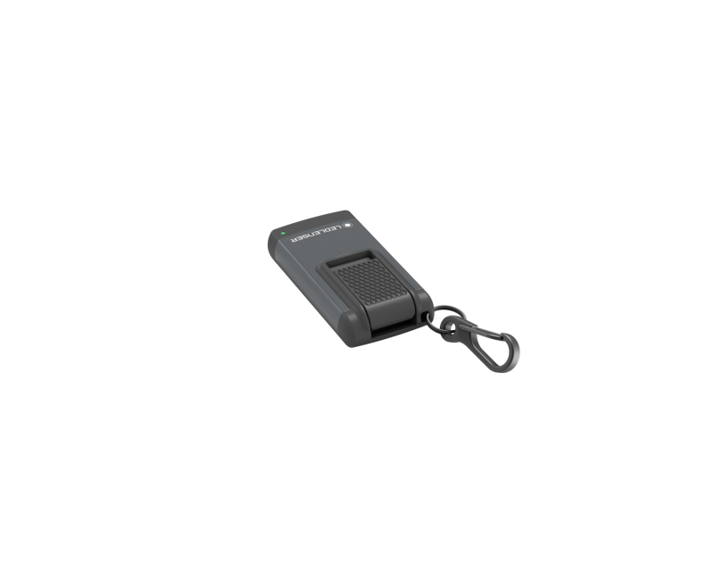 Three quarter back view of rectangular Ledlenser K4R rechargeable Keyring Light - Black