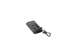 Three quarter back view of rectangular Ledlenser K4R rechargeable Keyring Light with charging port open - Black