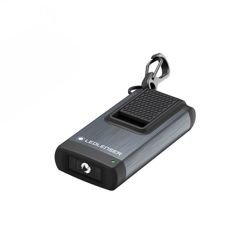 Three quarter front view of rectangular Ledlenser K4R rechargeable Keyring Light - Black  Ships Within New Zealand