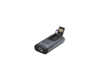 Three quarter front view of rectangular Ledlenser K6R rechargeable Keyring Light - Black with charging port open