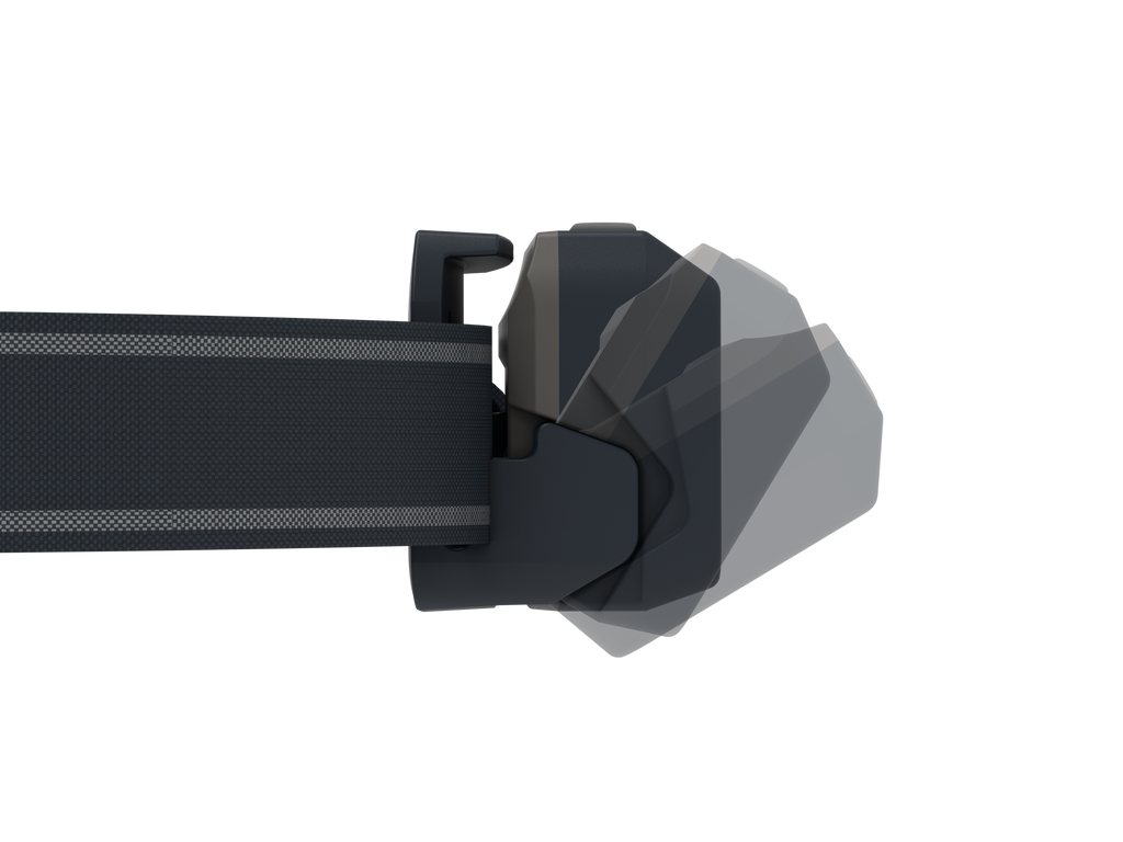 Side move of lamp on Ledlenser NEO5R rechargeable headlamp with headband, showing range of motion – Black/Grey