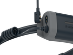 Close up of magnetic charging point on Ledlenser NEO9R headlamp - Black/Grey