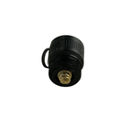 Three quarter interior end view of replacement switch cap for the Ledlenser P3 and P4 torches with split ring and battery spring showing - Black