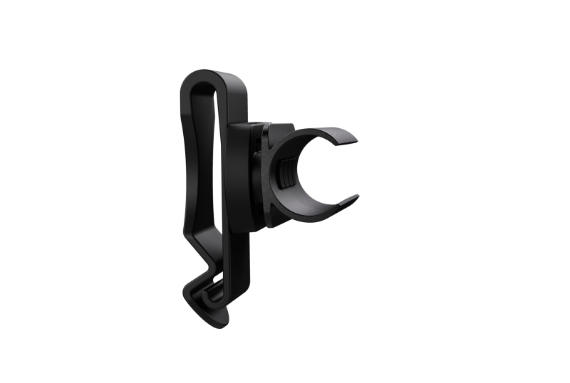 Front three-quarter view of Ledlenser intelligent clip for use with the P5R Work Rechargeable Torch - included in the box - Black