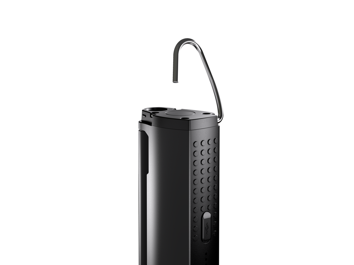 Close up of fold-out mounting hook at end of Ledlenser W7R rechargeable work light - Black