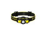 Front view of Ledlenser iH5R rechargeable headlamp with branded headband - Black /Yellow 