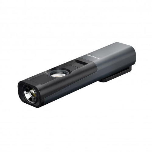 Three quarter front view of rectangular Ledlenser iW5R rechargeable work light - Black | Ships Within New Zealand