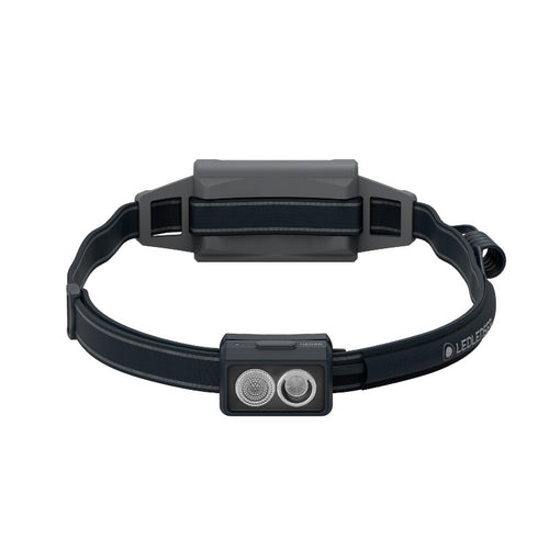 Front view the Ledlenser NEO5R rechargeable headlamp with headband – Black | Ships Within New Zealand